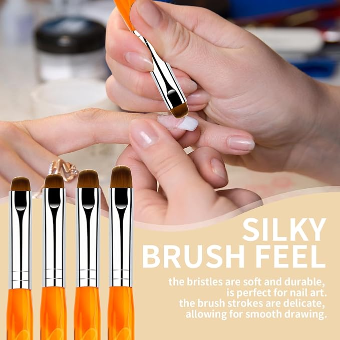 French Manicure Brush, Esclane 2 Way French Nail Brush with Dotting Tool for Manicure Cuticle Clean Up Nail Art Design, French Tip Brush (Orange, #16)
