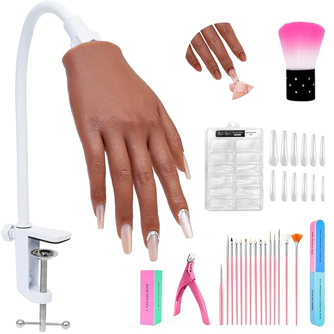 Practice Hand for Acrylic Nails,Silicone Nail Practice Kit for Hands,with Flexible Bendable Fingers,Nail Art Gel Polish Practice, Manicure Supplies for Beginners