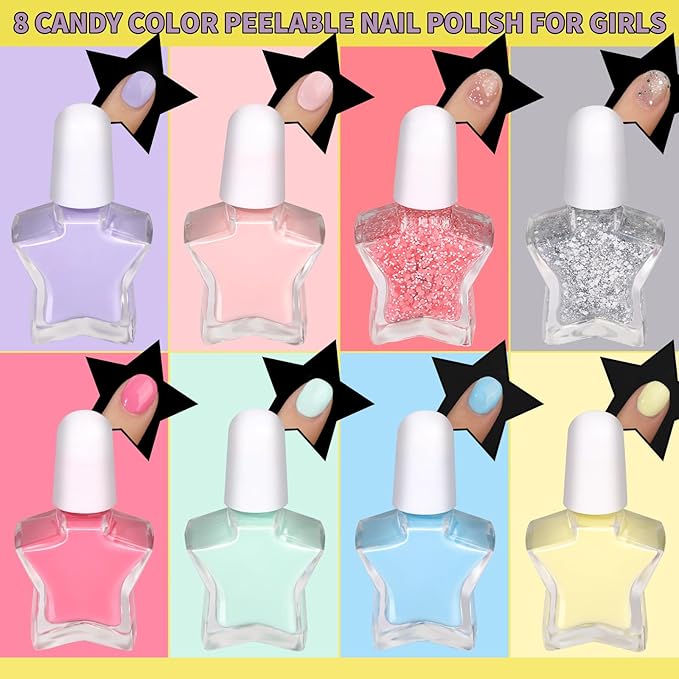 FANDAMEI Nail Kit for Girls, Press on Nails for Kids, Nail Polish Set for Girls, False Nail Tips for Kids, Nail Stickers for Kids, 3D Rhinestone Stickers Face Gems, Nail Glitter, Nail Art Tool Kit