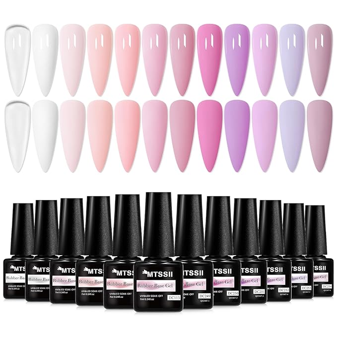 MTSSII Base Color Gel Nail Polish, 12 Colors Nude Pink Clear Gel Polish Peach Pink White Purple Nail Polish Neutral Sheer French Tip Base Colors Soak Off Nail Art Manicure DIY at Home Gift for Women