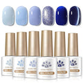 Born Pretty Blue Gel Nail Polish Series,Jelly Transparent,Cat Magnetic Eye,Shimmer Glitter Holographic Blue Gel Polish Kit for Salon Manicure and Nail Art DIY at Home