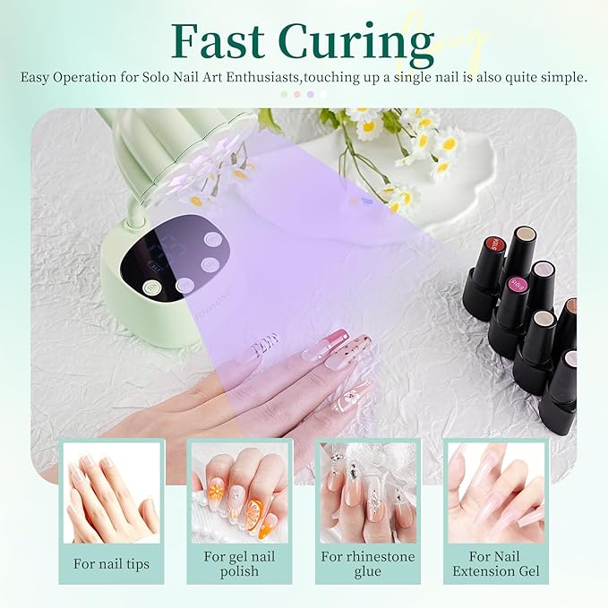 JODSONE Fast Curing U V Nail Lamp - Portable and Flexible Gooseneck Lamp with 360° Adjustable Design, Rechargeable LED Dryer for Gel Polish, Auto Sensor & 4 Timers, Home DIY Manicure Light Mint Green