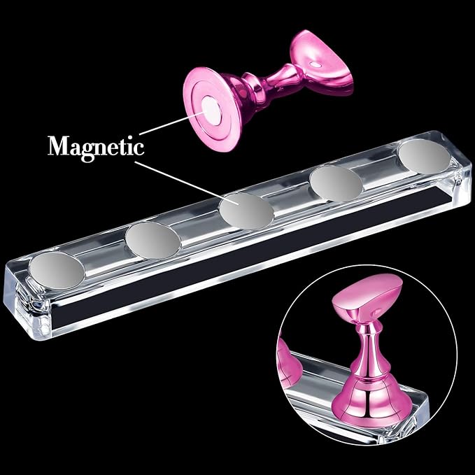 Blulu 6 Sets Magnetic Nail Tip Display Holder Acrylic Display Stand Nail Tip Practice Art Training Stand for DIY Manicure Fingernail Salon(Light Pink)