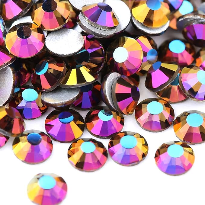 Dowarm 288 Pieces SS30 Flatback Rhinestones, 6.5MM Flatback Crystal Rhinestones for Craft, Nails, Dance Costumes, Non Hotfix (Metallic Rainbow AB)