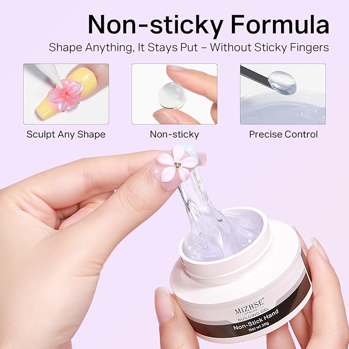 MIZHSE 3D Nail Art Gel Clear and White Solid Builder Gel for Nails Non-Sticky Sculpting Hard Gels with Dual Form for 3D Carving Patterns Flowers Nail Art Design Home DIY Manicure for Women