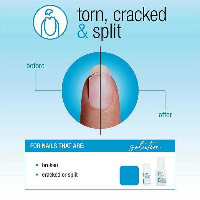 Nail Tek Nail Repair for Damaged Nails – Filler Powder & Resin Kit for Cracked or Split Nails, Strengthener and Growth Recovery, 1 Pack