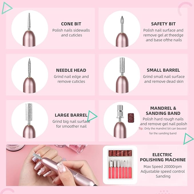Acrylic Nails Kit Set 29 Colors with UV Lamp & Electric Drill, 2x60ml Monomer - All-in-One Nail Art Supplies for Beginners with Everything