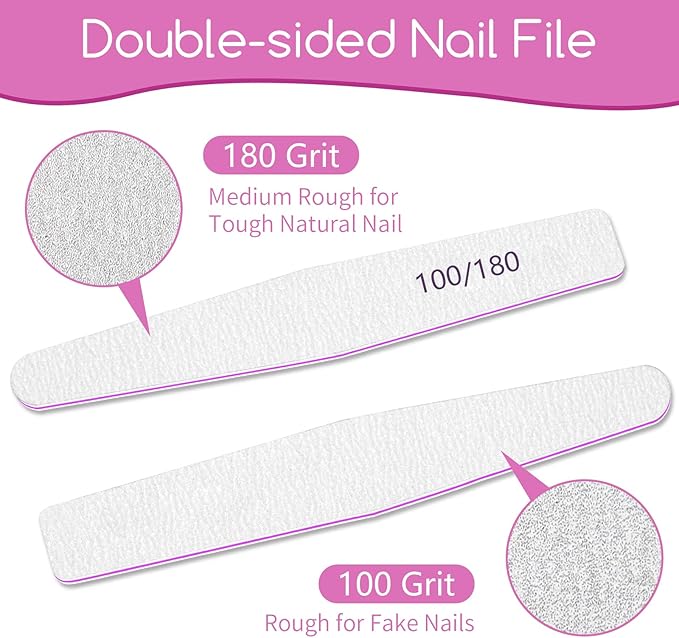 50Pcs Nail File Set, Emery Board Nail Files 100/180 Grit for Poly Nail Extension Gel and Acrylic Nails Nail File for Natural Nails Nail Filers Manicure Tool