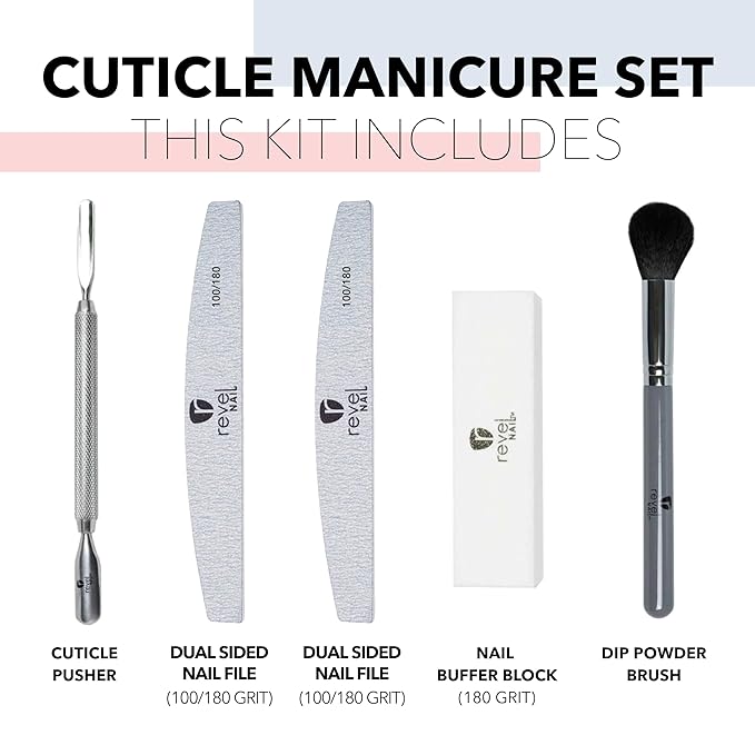 Revel Nail Tool Kit - Dip Powder and Gel Polish Nail Kit, With Cuticle Pusher, Nail File, Buffer, Powder Brush and Nail Clipper Case, Manicure Set