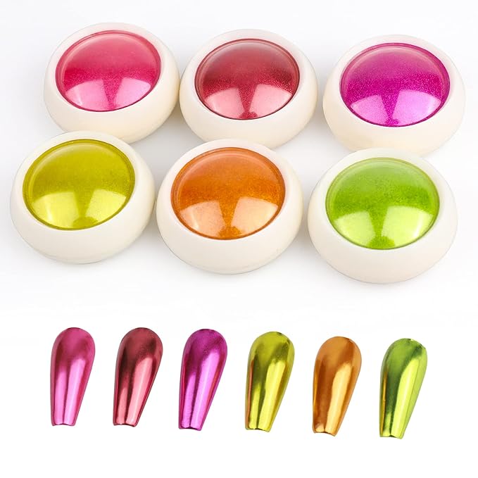 6 Box Chrome Nail Powder, Chrome Effect Nail Powder Set, Shiny Nail Glitter Powder with Magic Mirror Effect for Nail Art Design Decoration(Fluorescent Color Series)