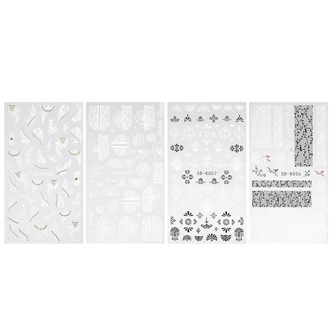 Nail Stickers, 4 Sheets Lace Nail Art Decals, Self-Adhesive 5D Embossed Nail Designs for DIY Manicure
