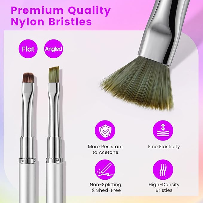 Nail Clean Up Brush, Double-Ended Flat & Fine Angled Acetone Resistant Nail Polish Remover Brush for Cleaning Polish Mistakes on the Cuticles, Nail Art Painting & Design