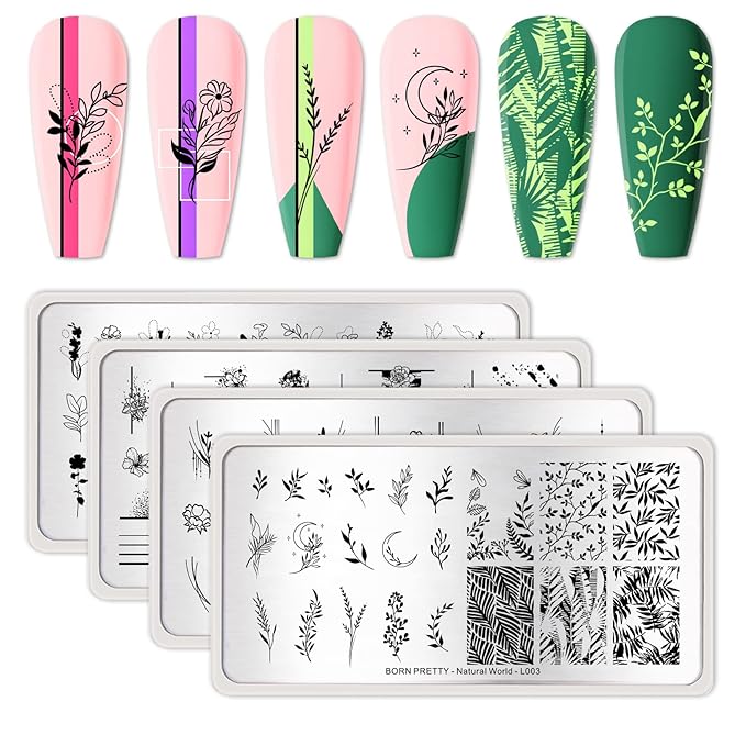 BORN PRETTY Stamping Temeplates Nail Art Stamping Plates Flower Leaves Theme Nail Image Plates Nail Manicuring DIY Printing Tools 4PCS