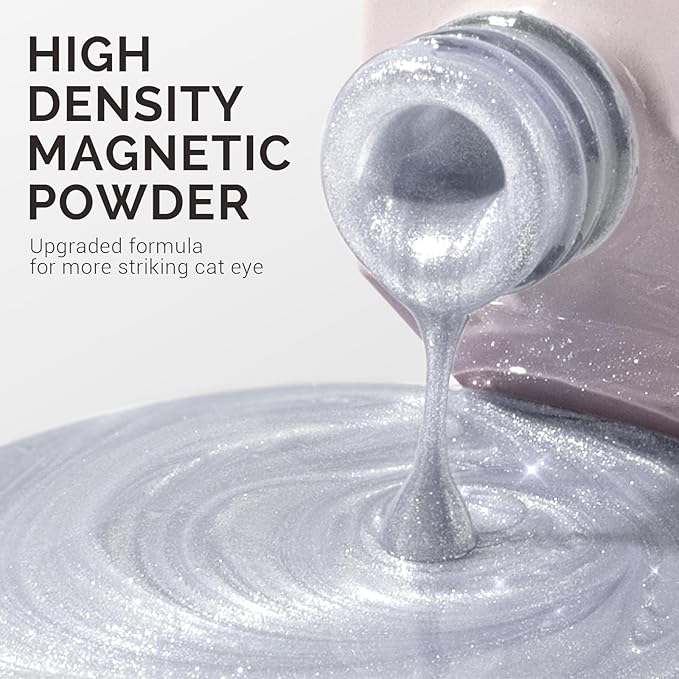 MelodySusie Jeweliver Cat Eye Gel Nail Polish, 0.5 Fl Oz Silver Glitter Holographic Magnetic Nail Polish with Magnet, UV Nail Polish for Nail Art Manicure Salon DIY at Home C01