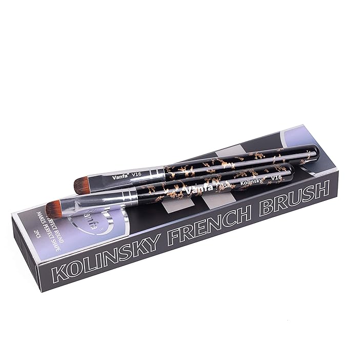 Vanfa French Brush for Nails, Gel Nail Brush, Clean up brush, Nail Art Brush with Kolinsky Hair (V16 - Pack of 2)