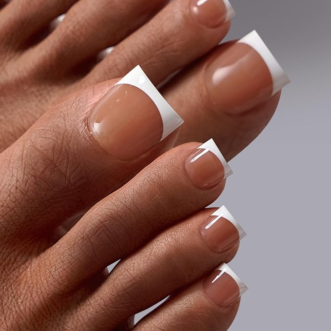 BTArtbox Press On Toenails - Lamp-Curable Sharp Square Toe Nail Press Ons with Glue for Women, Semi-Transparent Fake Toe Nail Tips with French Tip in 15 Sizes - 30 Toenails Kit, Exude Elegance