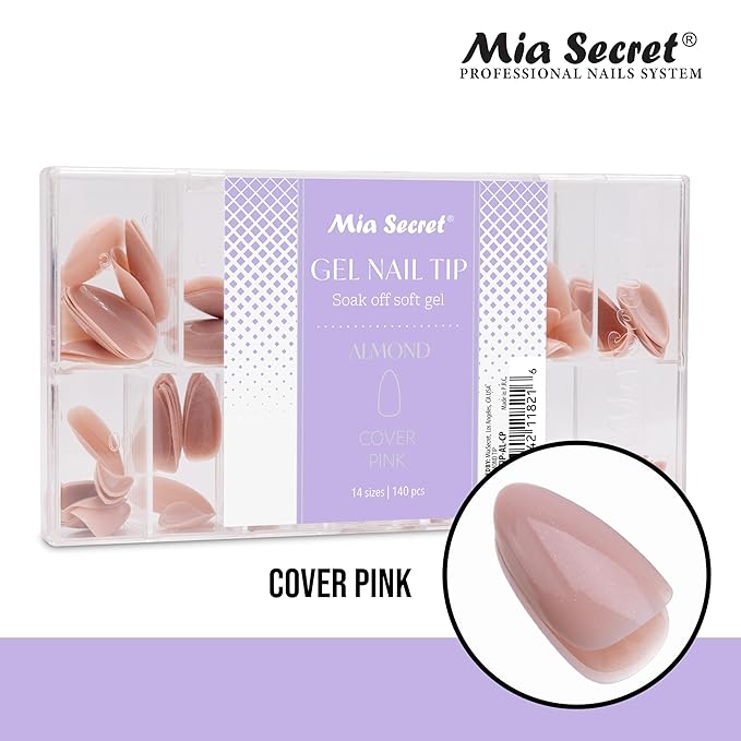 Mia Secret Soak off Soft Gel Nail Tip MADE IN USA for Salon and DIY (Cover Pink, Almond)