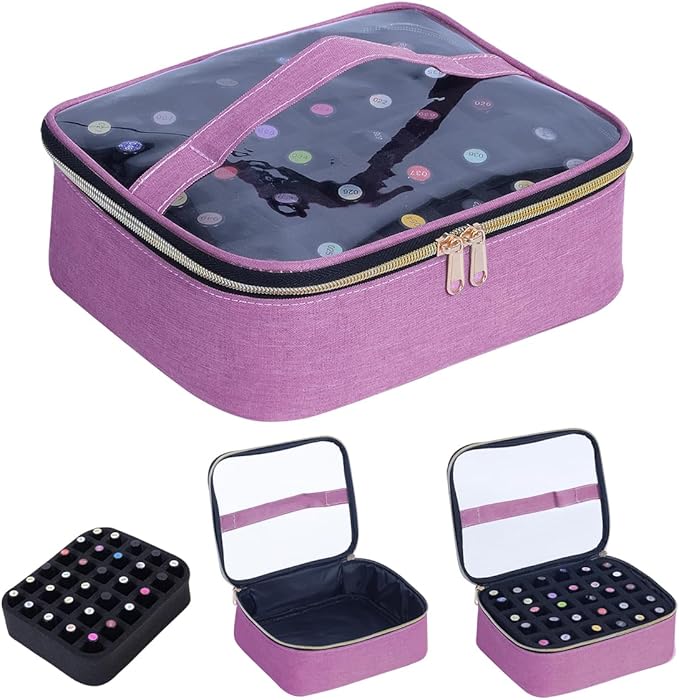 Small Clear Nail Polish Case Holds 30 bottles(15ml-0.5fl.oz) Nail Polish Organizer Multifunctional Nail Polish Bag organizer, Cosmetic Travel Makeup Cases for Women, Purple
