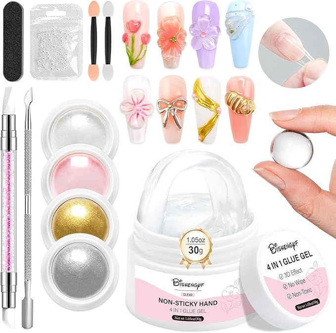Solid Builder Nail Gel BISHENGYF: 30g Nail Builder Gel for 3D Sculpting Non-Sticky Hard Gels with Gold Silver White Pink Chrome Powder for Art Carving Modeling and Extension