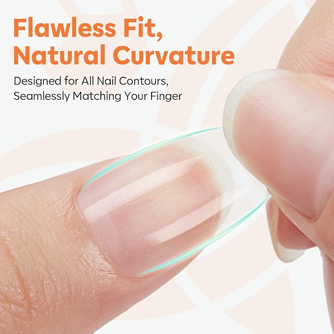 modelones Short Almond Nail Tips, Pre-shaped Soft Gel Tips Fake Nails False Acrylic Clear Full Cover Press on Extension Kit Gel Manicure DIY at Home 216PCS 12Sizes