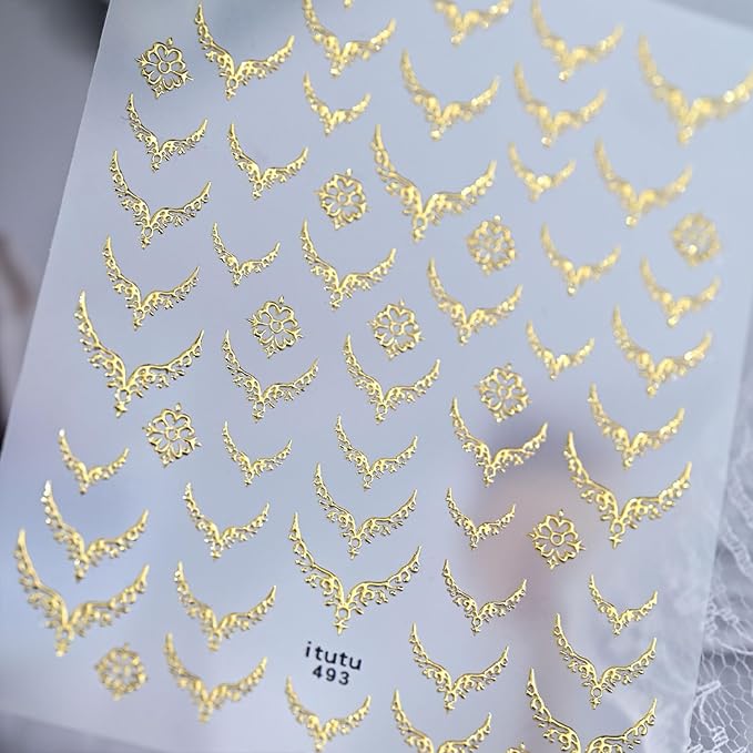 French Tip Nail Stickers for Nail Art 5D Embossed Gold Nail Stickers Metal Nail Decals Retro Gold Nails Art Design Supplies for Women Girls DIY Manicure