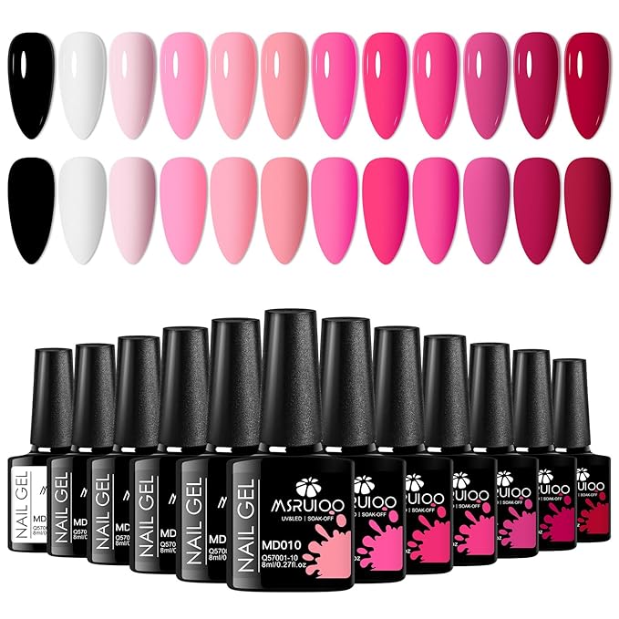Nude Pink Gel Polish 12 Colors Gel Nail Polish Set Nail Polish Light Pink Baby Pink White Black Nail Art Design Manicure Kit Gifts for Women 8ml