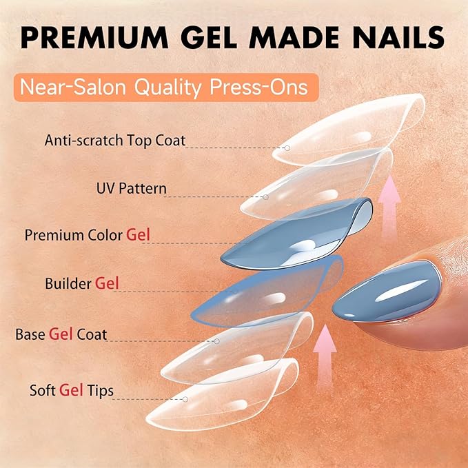 Chrome Baby Blue Press on Nails Short Almond, Glazed Cute Fake Nails with Sparkle Mirror Design, Shiny Glitter Glue on Nails Stiletto, Gel Nail Press ons with Glue for Fingernail 30 Pcs