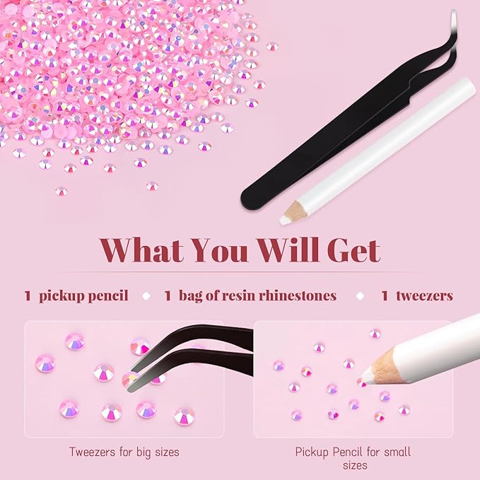 12000PCS 2mm Resin Jelly Rhinestones in Bulk (Light Pink AB), Bedazzling Flatback Crystals Rhinestones for Crafting DIY Nail Decoration, Gems Diomand Charms for Tumbler Shoes Clothing Fabric