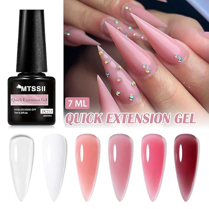 MTSSII Builder Nail Gel 9 Pcs, Clear White Pink Brown Builder LED Lamp Cured Thickening Apex Building Strengthener Extension Gel Polish for Home DIY Salon Girls