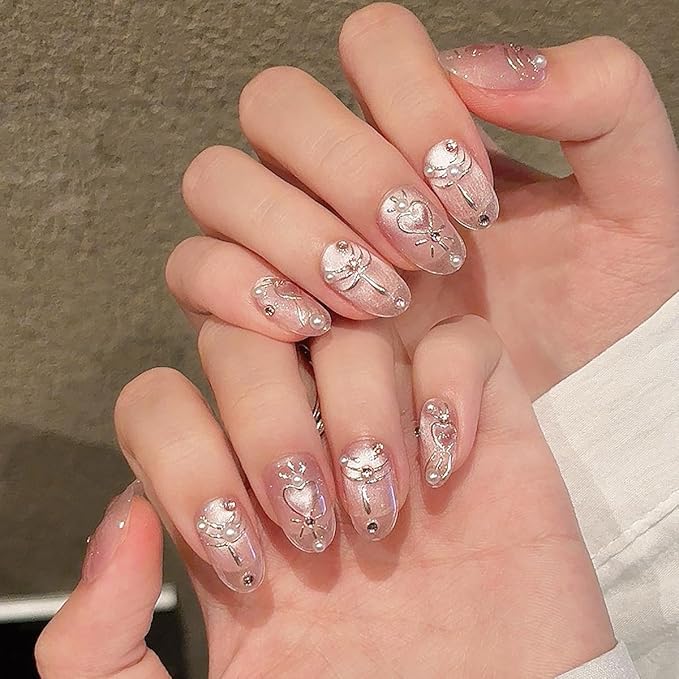 1Pcs 5D Valentines Nail Art Stickers Self Adhesive Rose Gold Bow Nail Decals Embossed Love Heart Nail Stickers Shiny Star Nail Design Sticker Pink Valentines Sticker Cute Nail Supplies Decor for Women