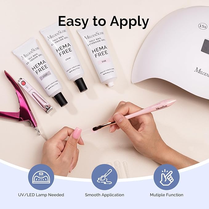 MelodySusie Poly Nail Extension Gel 60g Hema Free Soak Off UV Lamp Cured Nail Thickening Nail Art Design Manicure Gift for Women 013