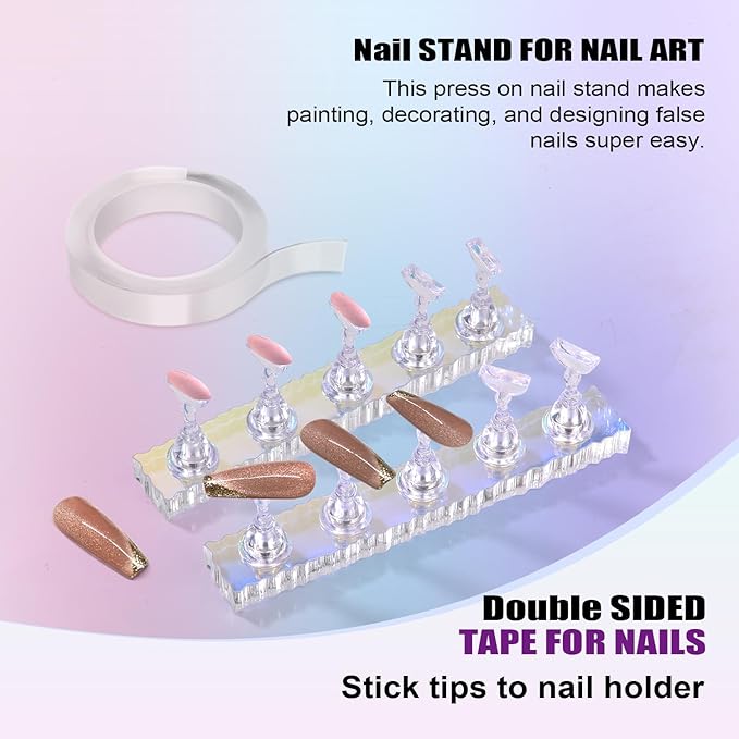 Metallic Nail Art Brushes 5pcs, Nail Holder for Painting Nails, Liner Brush, 5pcs Nail Dotting Tool, Nail Stand, Nail Art Tools for Home DIY & Salon Nail Art Design