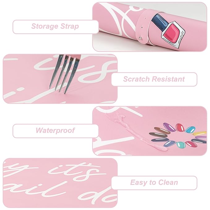 (MAT ONLY)Nail Art Table Mat, Nail Arm Rest Pad for Acrylic Nails, Dual Side PU Leather Nail Art Hand Rest Pillow Mat, Manicure Pad Nail Table Desk Mat for Nails Tech Salon Home Use Yay It's Nail Day