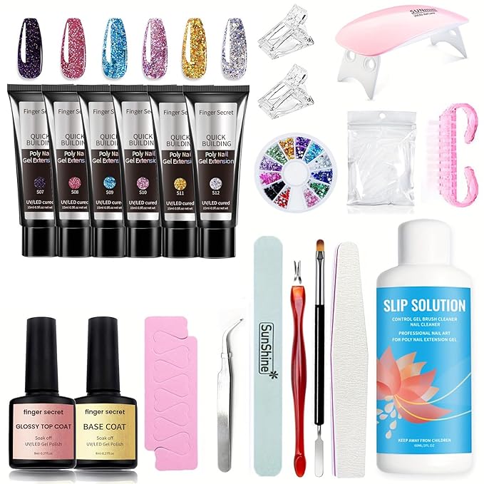 Shiny Nail Extension Gel,Poly Gel 6-Colors Set,New Upgrade Shiny Style Multiple Extension Poly GeL Nail Combinations Shine Your Life
