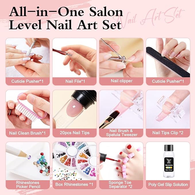 Poly Nail Gel Kit with 10 Colors (15g Each), All-in-One Acrylic Nail Kit with Mini UV Lamp, Slip Solution, Base & Top Coats, Nail Extension Gel Set with Tools, Beginner Friendly Christmas Gift Set