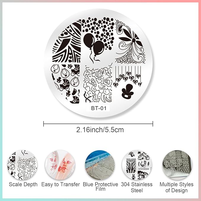 Biutee 15PCS Nail Stamping Plates Nail Stamper Kit with Nail Art Stamper and Scraper, Nail Stamp Plate Flower Animal Geometry Stripe Design Nail Stamping Kit with Storage Bag