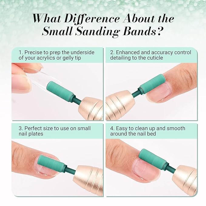 MelodySusie 120 Pcs Nail Drill Bits Small Sanding Bands for 3.1mm Mandrel Bit, 120 Medium Grit Nail File for Acrylic Nails Gel Manicures and Pedicure, Dark Green (Only Sanding Bands)