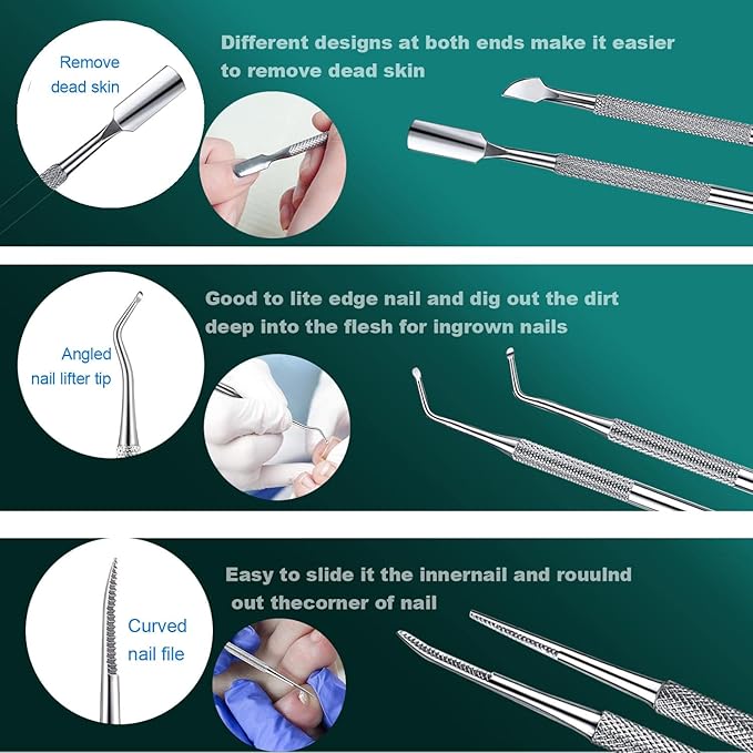 6pcs Ingrown toenail Tool, Toenail File and Lifters, Professional Surgical Stainless Steel Ingrown Toenail Removal Tool Kit, Under Nail Cleaner Tools Pain Relief(Natural color)