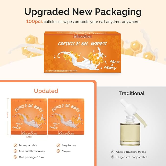 MelodySusie 100Pcs Mini Cuticle Oil for Nail,Hydrating Nail & Cuticle Care,Travel Size,Cuticle Repair Treatment for Dry & Damaged Nails,Portable and more Convenient Milk & Honey