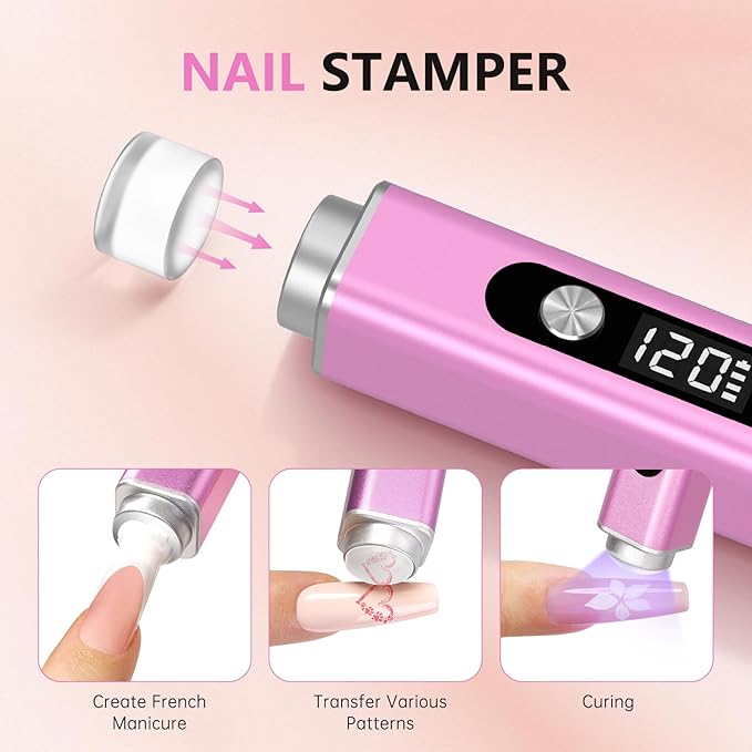 Handheld UV Light for Gel Nails, 3 in 1 Cordless UV Nail Lamp, Cat Eye Magnet & Nail Stamp Nail Light, Rechargeable Nail Dryer, Flash Cure Lamp with LED Display, Women Purple
