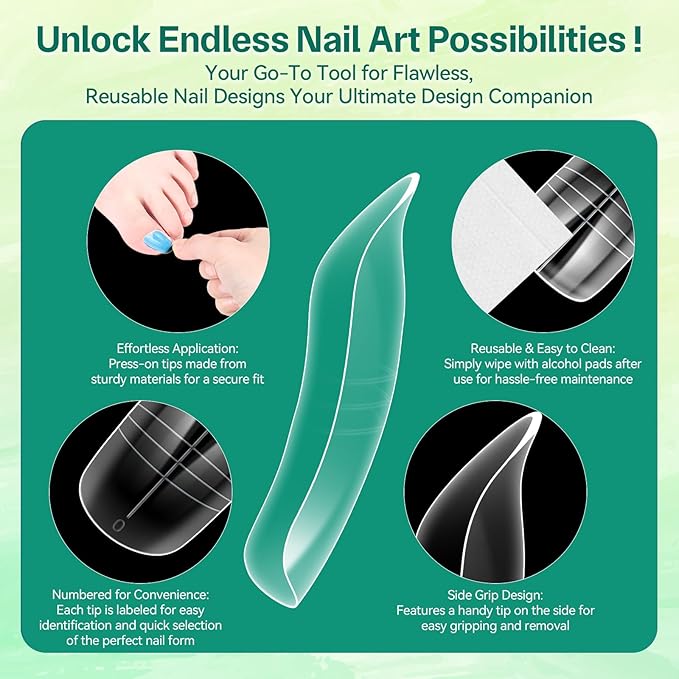 300PCS Polygel Nail Forms for Toes, Reusable Dual Forms for Poly Extension, Full Cover Molds for Acrylic Toenails Pedicure, DIY Nail Art at Home, Tonenails Builder Gel Forms