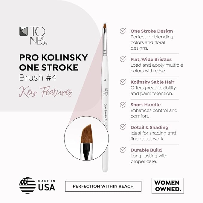 Tones One Stroke Kolinsky Acrylic Nail Brush - 100% Kolinsky Sable Hair Brush for Acrylic Nails - Ultra Precise Nail Sculpting and 3D Nail Art Brush (#4)