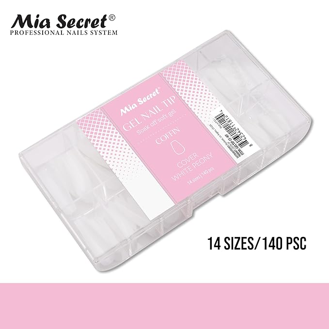 Mia Secret Soak off Soft Gel Nail Tip MADE IN USA for Salon and DIY (White Peony, Coffin)