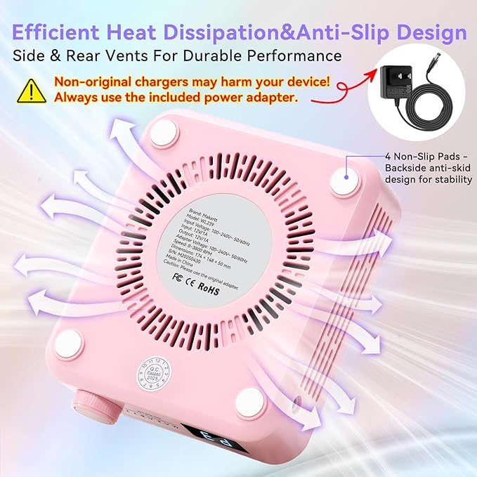 Makartt MIni Nail Dust Collector - Professional Powerful Suction Larina Dust Cleaner with LED Display, Adjustable Speed Wrist Rest and Reusable Filter for Nail Tech Acrylic Gel Polishing Pink