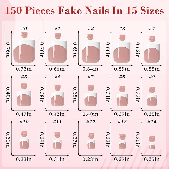 150pc White French Tips Press on Toenails Women Fake Toenail with Glue Tab, Brown Toe Nail Press ons Nails Short Square Fake Toe Nail Tips French Glue on Toenails False Acrylic Toes Nails Kit