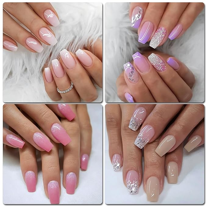 LoveOurHome 576pc Coffin Press on Nails Short Fake Nails Full Cover Colored Artificial Fingernails Ballerina False Acrylic Nail Tips 24 Glossy Colors Press on Nails for Women Girls