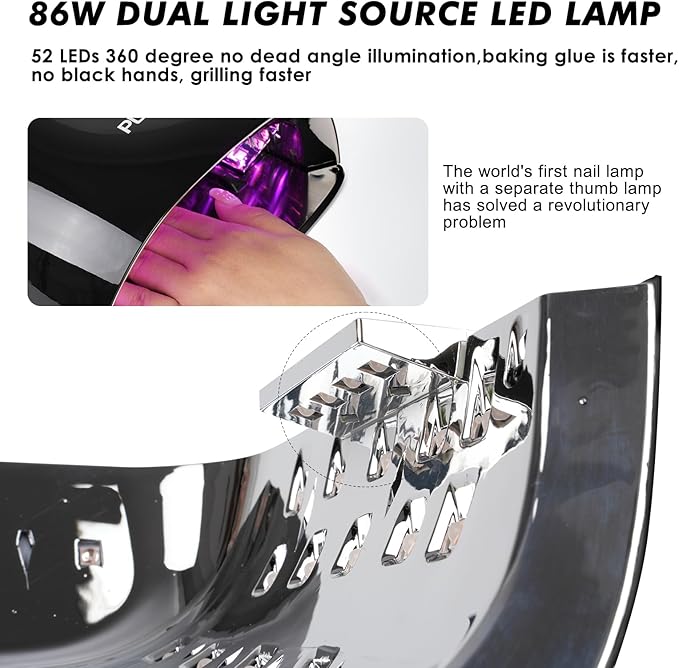 Professional Rechargeable UV LED Nail Lamp 52 Red Light Beads and 18000mAH Battery Nail Dryer JC22 (Black)