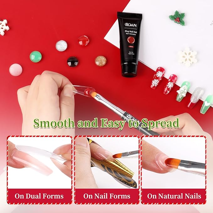 Poly Nail Gel Kit by BQAN - 6 Colors | Professional Nail Extension Gel | 15ml Each Low Odor Formula for DIY Nails | 28-Day Wear Christmas Red Black Gold Gitter