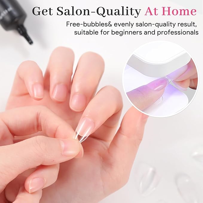Nail Tips Gel Glue 2Pcs*15g - Lamp Curing Solid Nail Glue for False Acrylic Nails, Crystal Clear Long Lasting 28 Days No Yellowing Salon Quality DIY Home Manicure Beginner-Friendly