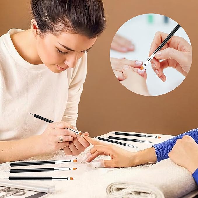 11Pcs Nail Art Painting Tools Set - 6 Pcs Double Ended Nail Art Painting Brsuh Dotting Pen and 5 Pcs Nail Art Liner Brushes